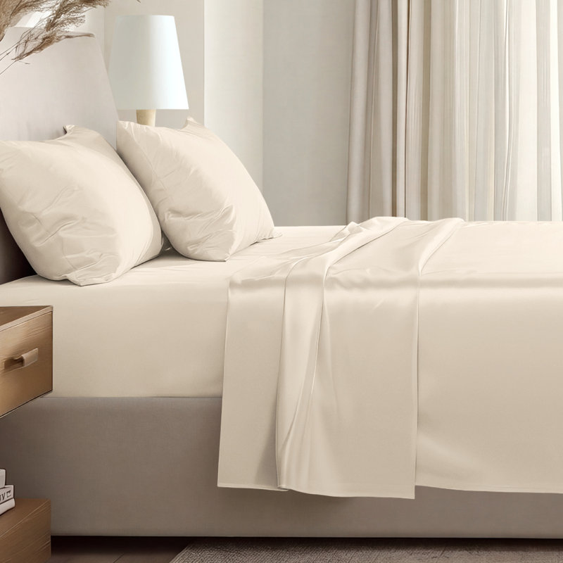 400 Thread Count Sateen Sheet Set, Twin Extra Long Sheet Set with 1 Pillowcase, Sand