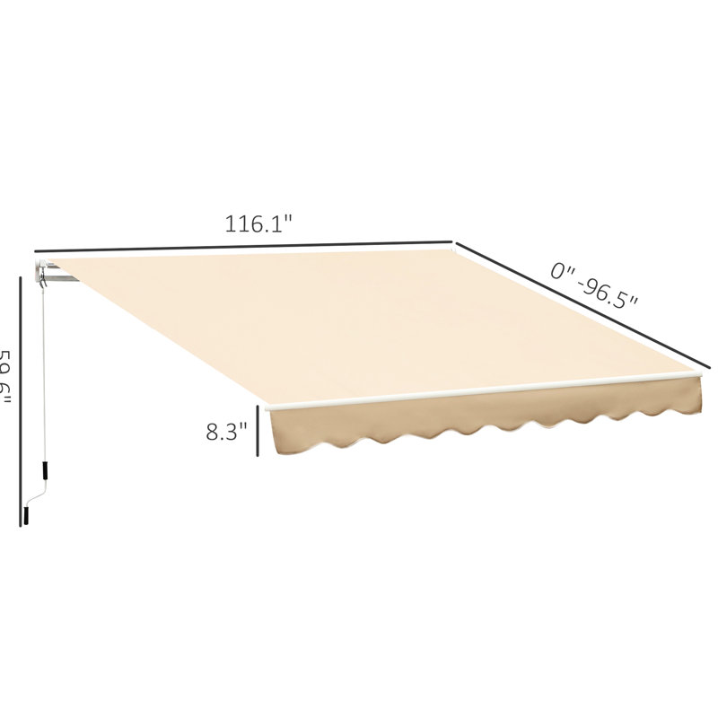 Auvent de terrasse beige 10 pi x 8 pi, abri de soleil pour terrasse avec tissu aquatique, manivelle manuelle, pour balcon, cour, parasol et terrasse en aluminium, cour