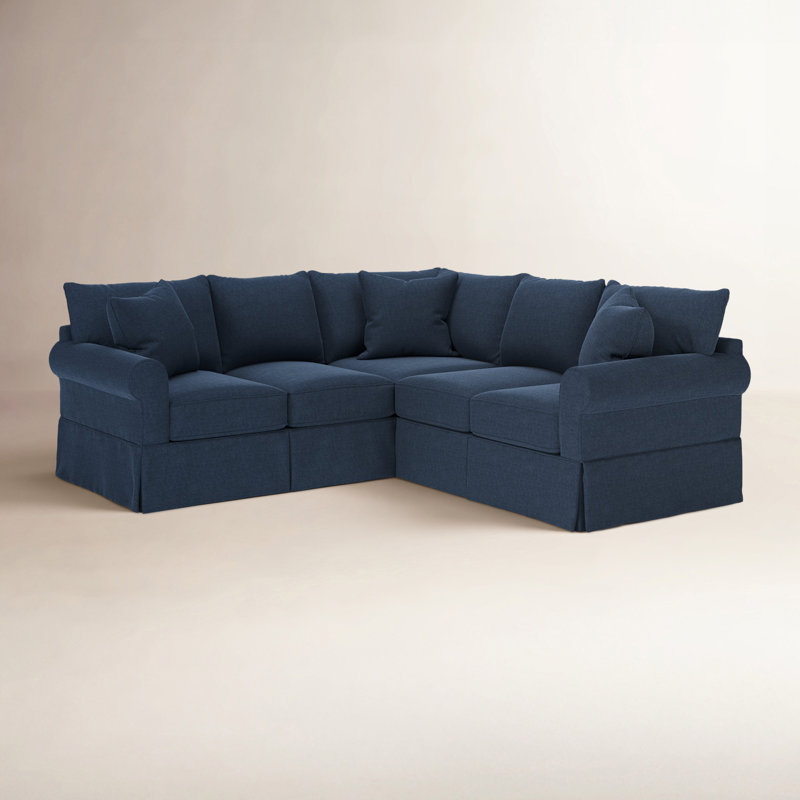 Amari Slipcovered L-Sectional, Drusky Navy Sustain® Basketweave, Left Hand Facing
