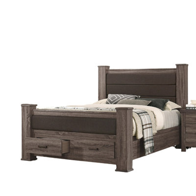 Modern Style 1pc Queen Size Bed Upholstered Headboard Footboard Drawers Brown Finish Bedroom Furniture