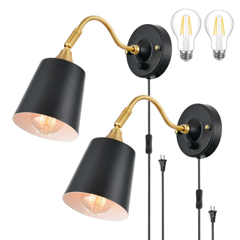Ensemble de 2 appliques murales à intensité variable, luminaire à angle réglable avec interrupteur rotatif marche / arrêt pour le chevet, la chambre à coucher, le miroir, 2 ampoules incluses