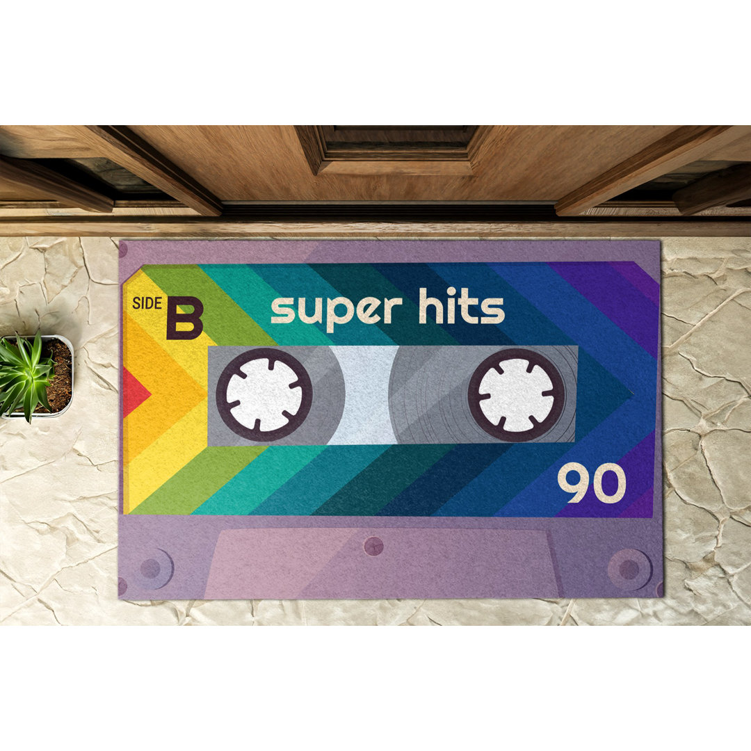 Retro Kassette Super Hits B39 x L59 cm Rutschfeste Türmatte für draußen