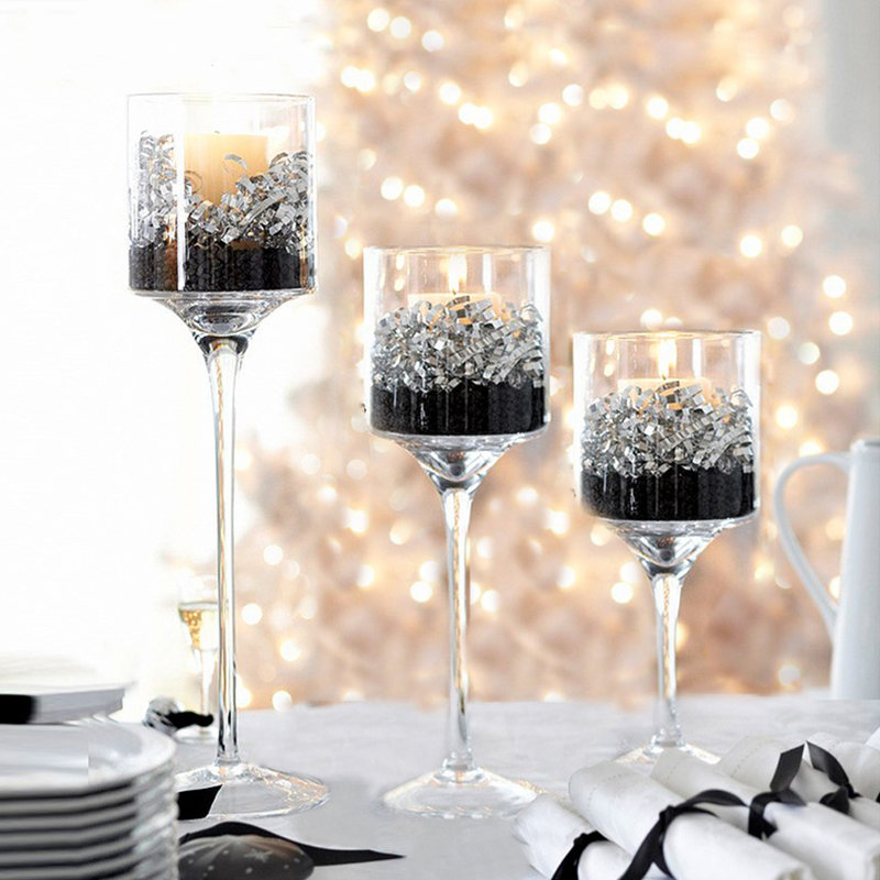 Set of 3 Glass Candlestick Tealight Candle Holders Table Centrepiece