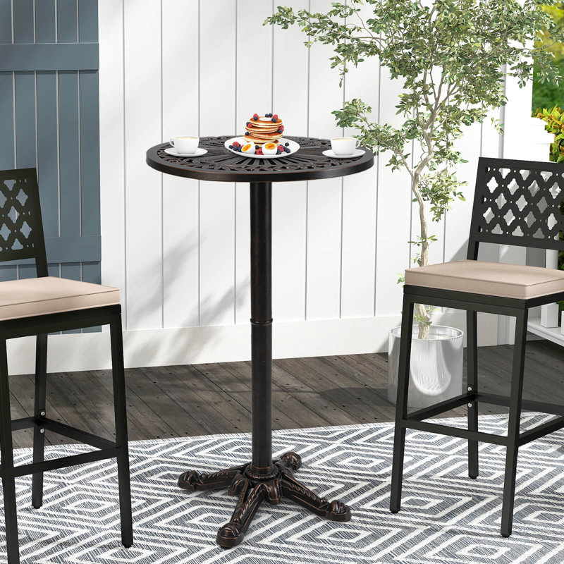 24” Patio Round Bar Table with Carved Texture for Garden Backyard Balcony, Poolside