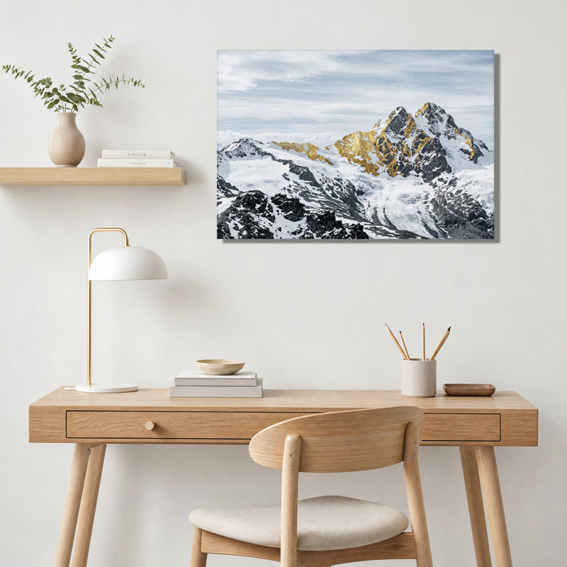 " Golden Snowy Mountain Peaks Above Clouds " Painting, 20"H x 30"W