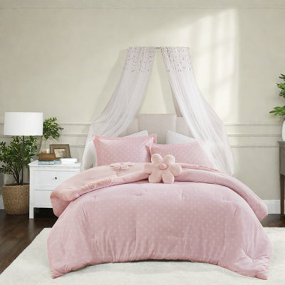 Reversible Floral Chenille Bedding Set, Full/queen, Pink, Hypoallergenic Comfort For Home