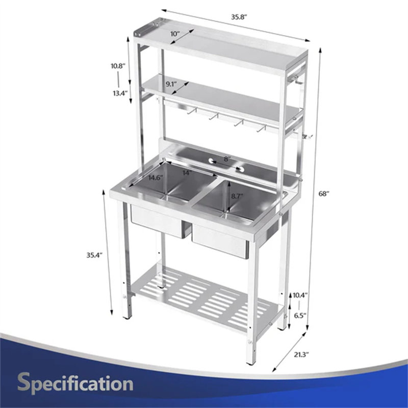 Évier de cuisine en acier inoxydable L 35,8 po x l 21,3 po