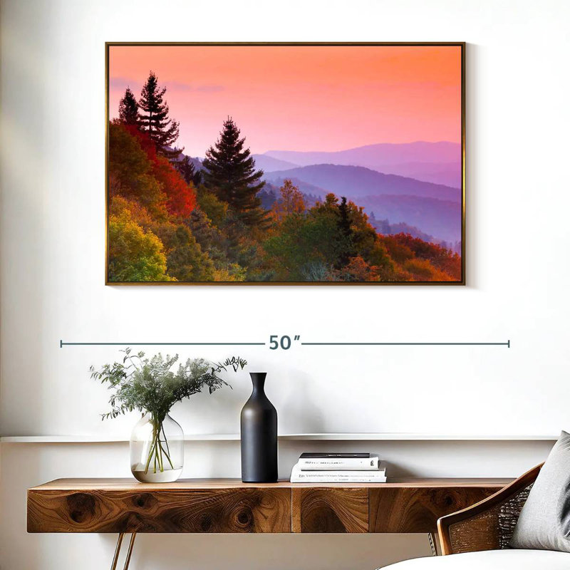 Automne lever de soleil, Cadre flottant doré, 40 po x 27 po