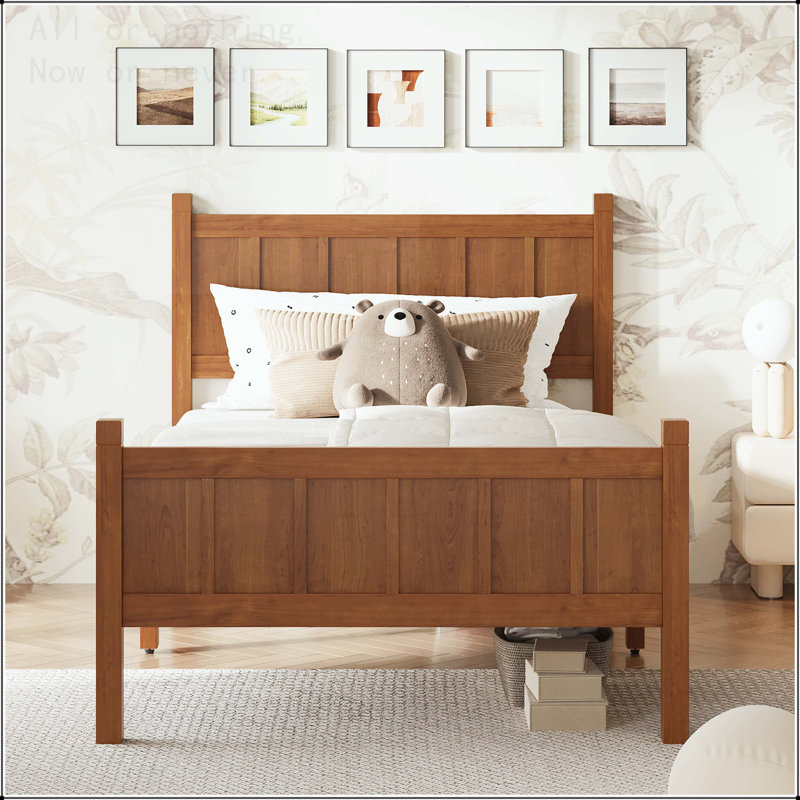 Twin Size Flat Panel Bed with Shaker and Farmhouse Style Design, Twin, Walnut