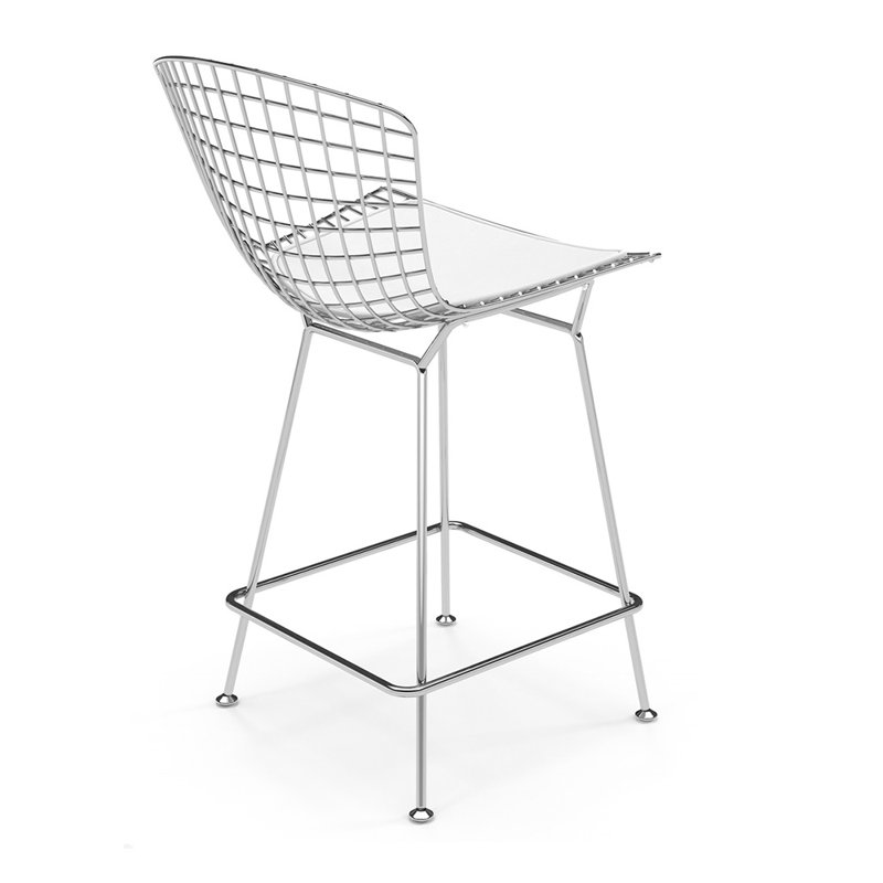 Tabouret de comptoir Bertoia, Chrome, Blanc
