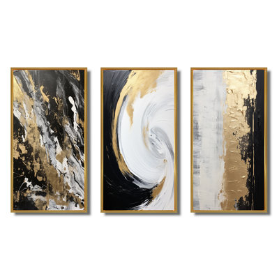Essential Nature Of Alchemy Abstract Gold Black II - Abstract Painting Art Set Of 3 Pieces