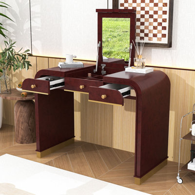 Vanity Desk with Mirror, 2 Drawers and Hidden Storage