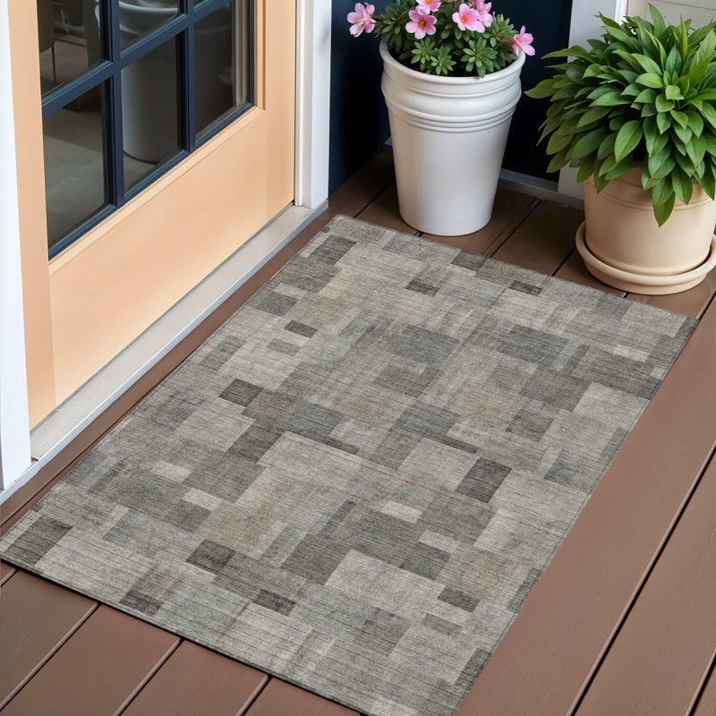 Tapis intérieur lavable à motif géométrique beige 3 pi x 5 pi