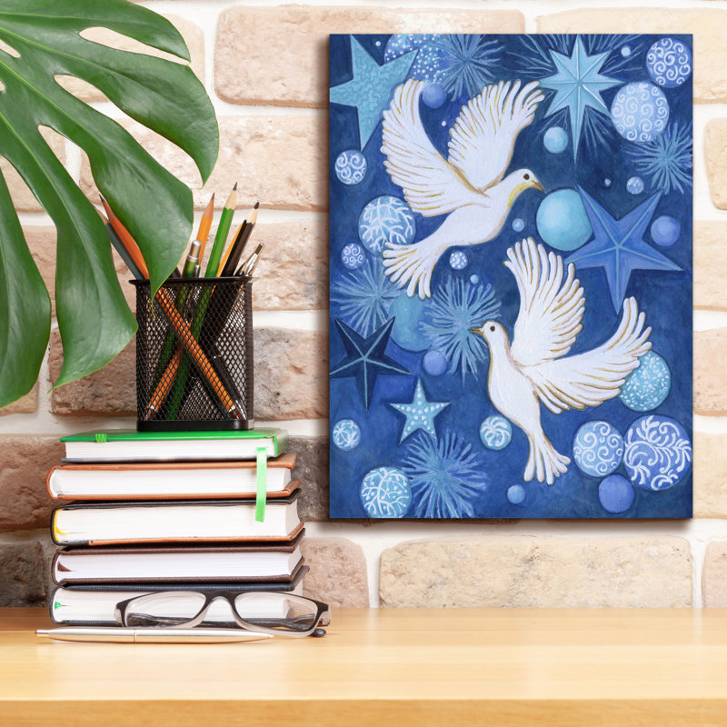 «Christmas Doves» par Andrea Strongwater, art mural sur toile, H 16 po x l 12 po x P 0,75 po