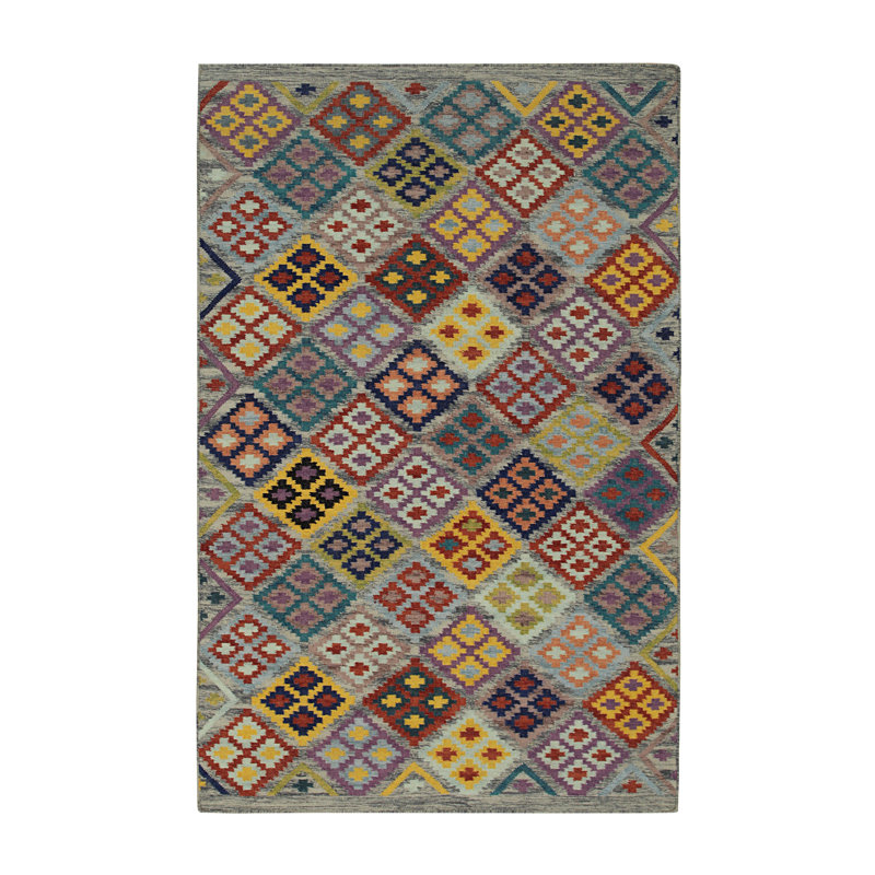 Tapis transitionnel contemporain en laine multicolore Nadia Kilim, Rectangle de 5 pi x 8 pi