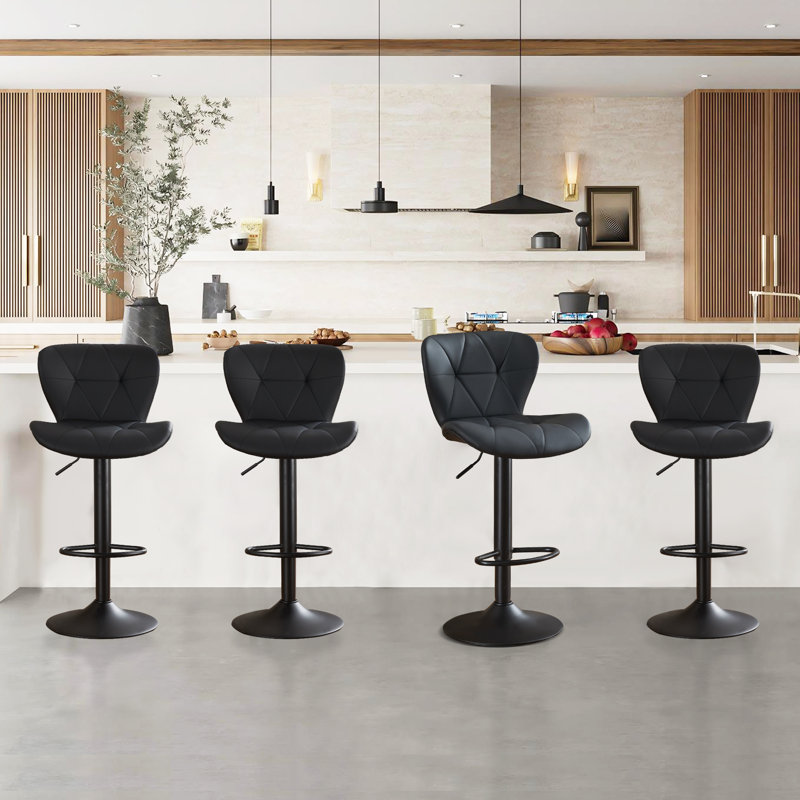Ensemble de tabourets de bar pivotants 4 pièces - Tabourets de comptoir à hauteur réglable avec dossier, Noir