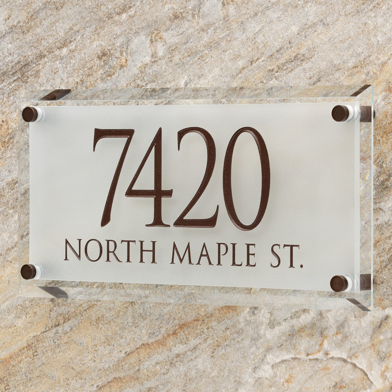 Frosted Beveled Crystal Trajan Engraved 2-Line Address Sign, Dark Bronze, Yes