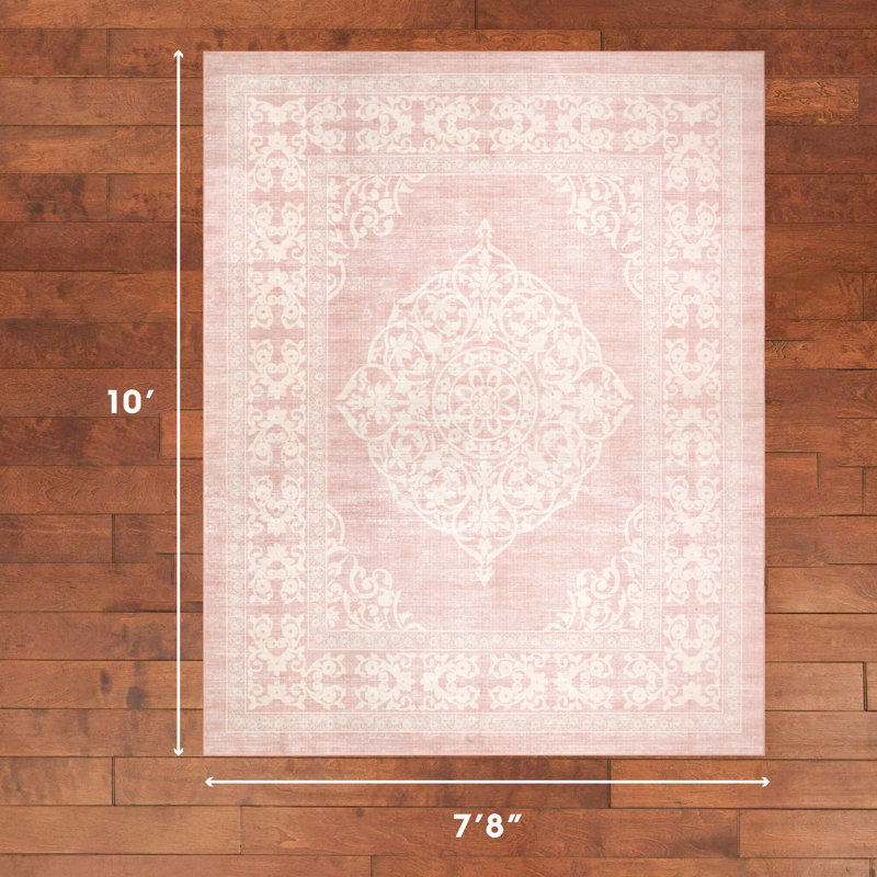 Wyatt & Ash Finley Machine Washable Rug, Pink/Cream, 7'8" x 10'