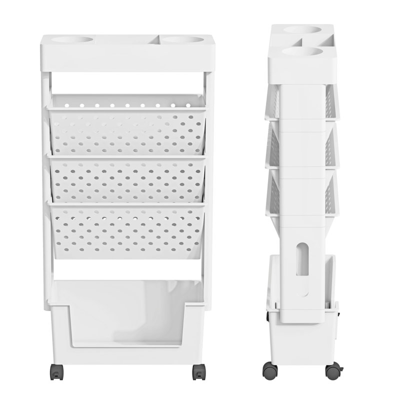 5-Tier Mobile Bookshelf, Rolling Bookcase Book Storage Rack, Movable File Folder Organizer Cart With Wheels For Home Study Office Living Room Classroom, (White)