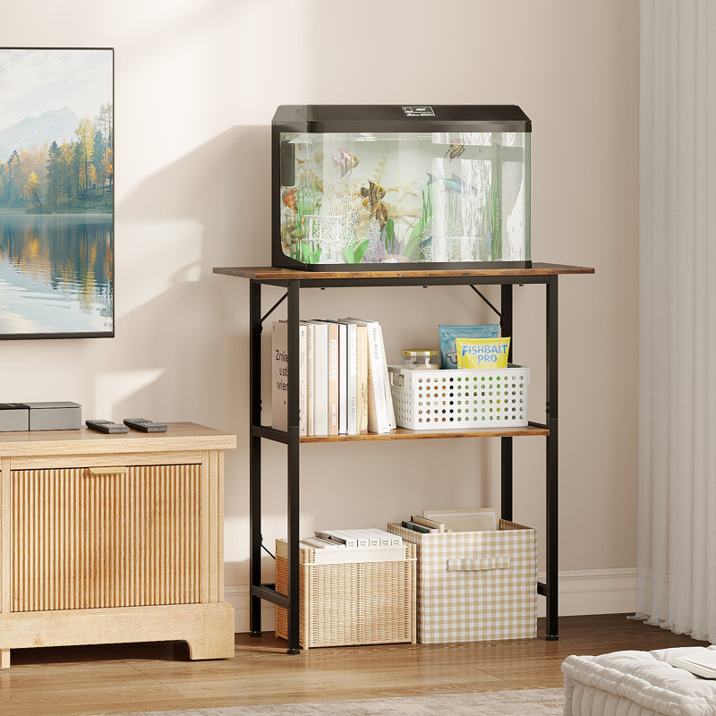 Support pour aquarium à 3 niveaux de 76 cm (30 po) et 114 litres (30 gallons) avec tablette de rangement, robuste et résistant à l'eau.