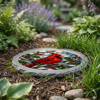 STEPPING STONE - Stained Glass LOOK Winter Cardinal 