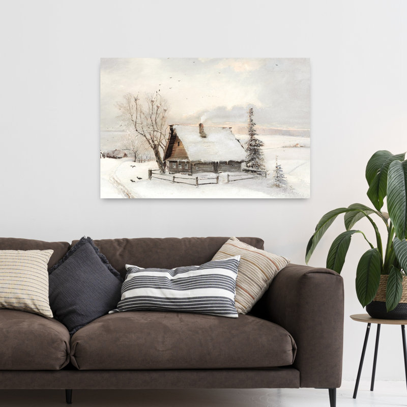 Cabane isolée, paysage abstrait, art hivernal, H 48 po x l 32 po