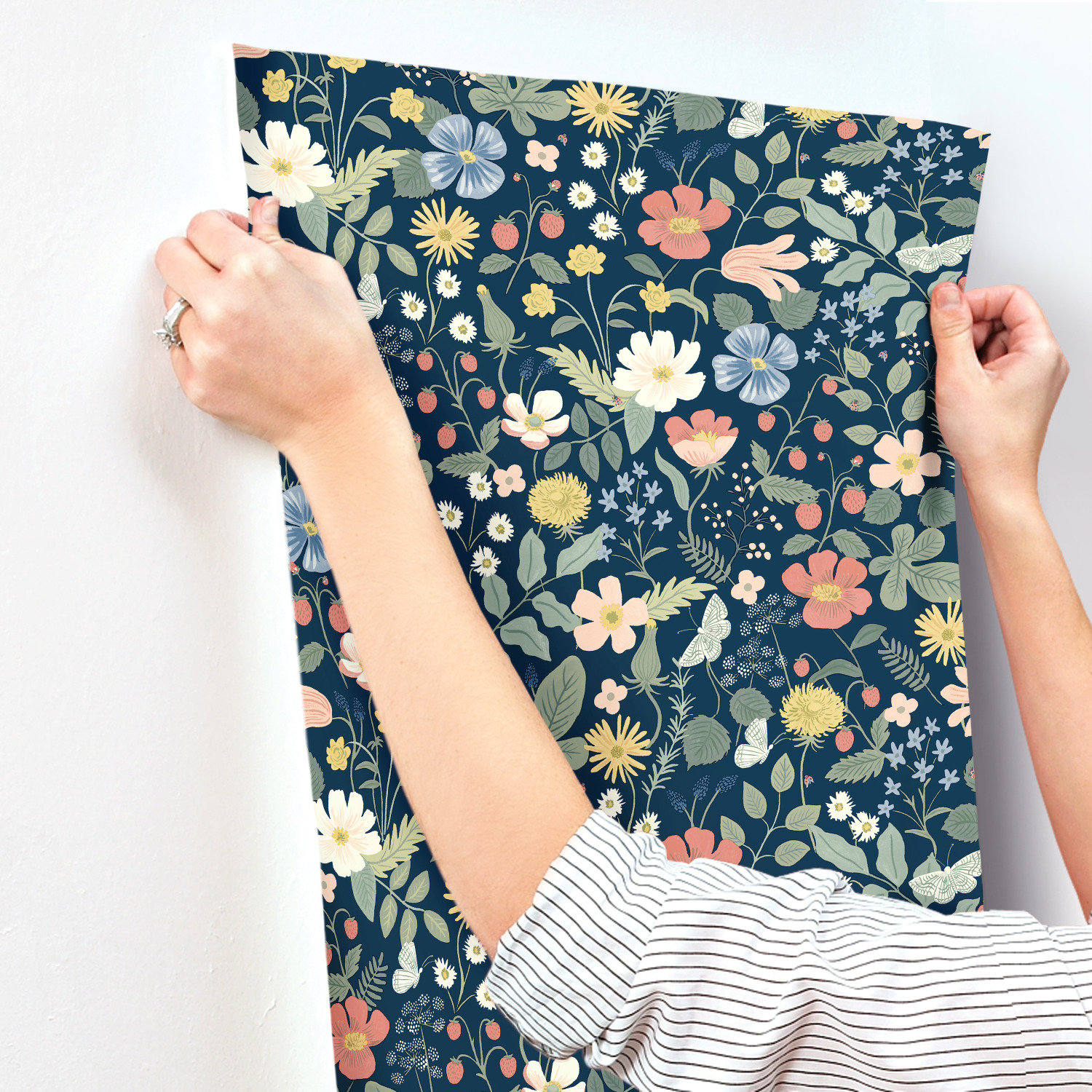 Strawberry Fields Wallpaper Roll, Blue/Pink