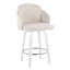 Tabouret de comptoir à hauteur fixe avec pivot en bois blanc et tissu crème avec repose-pieds rond chromé - ensemble de 2