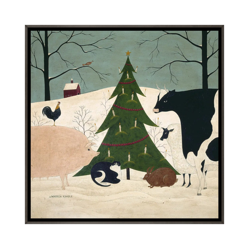 Invité de Noël - reproduction d'art murale - toile encadrée, H 37 po x l 37 po, Impression encadrée sans passe-partout, Gris