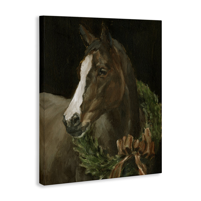 «Horse with Festive Wreath», art mural sur toile, par Ethan Harper, H 40 po x l 30 po