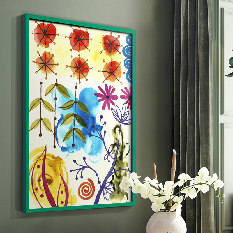 «Flower Power II», reproduction encadrée - bois massif, Vert, H 10 po x l 8 po