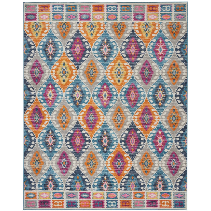 Tapis géométrique bleu / gris / mauve