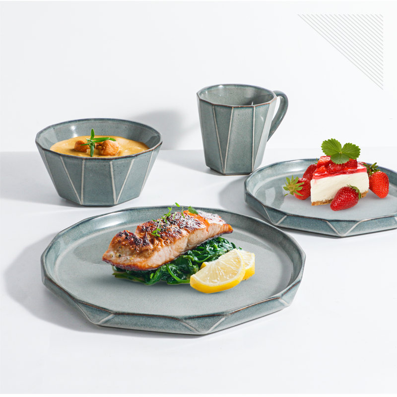 Stonewashed Gray Ceramic 16-Piece Dinnerware Set for 4