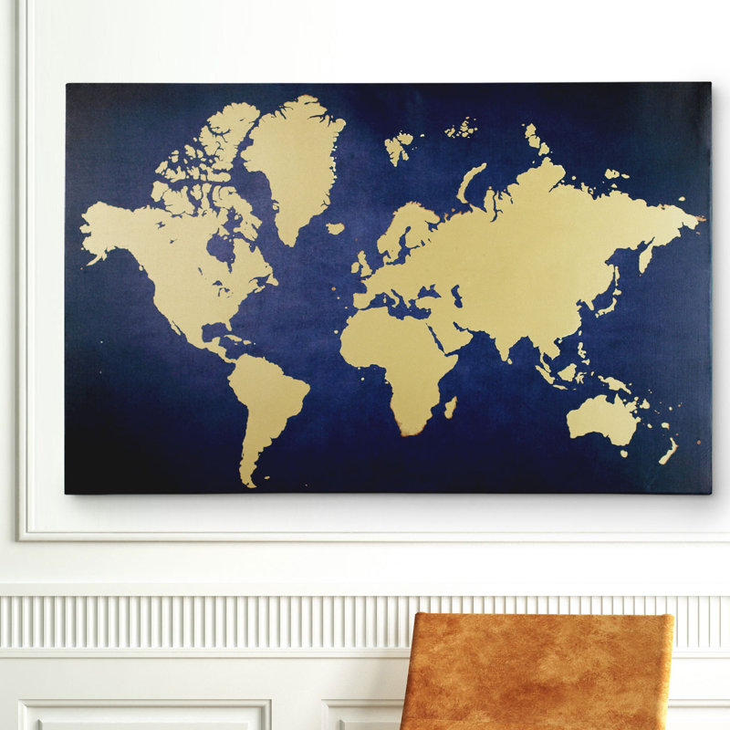« golden blue map », impression sur toile tendue, H 24 po x l 36 po