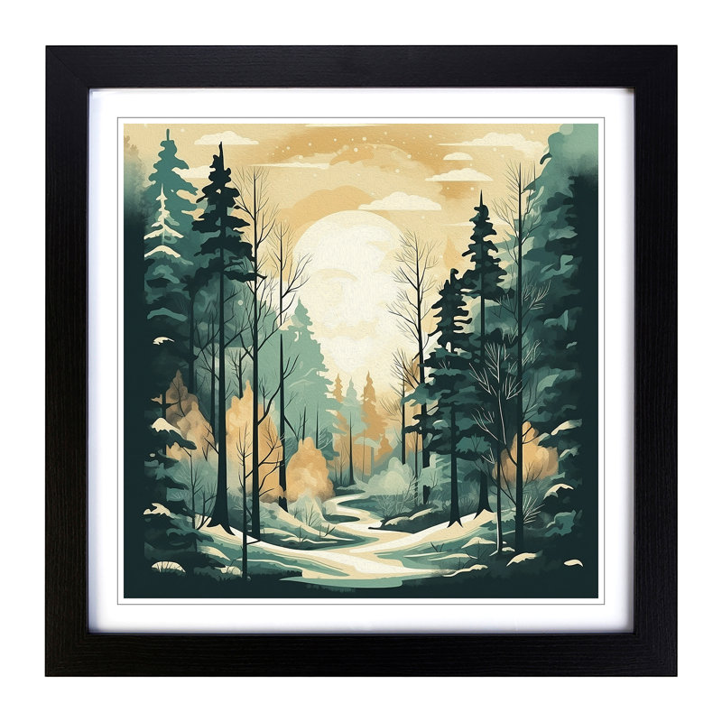 Winter Forest Retro Art - Framed Print, Black Framed