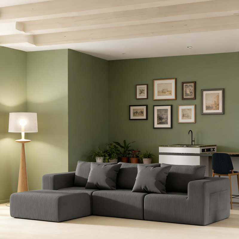 Canapé modulaire en forme de L 108 "sans os 108" pour le salon (gris), Velours côtelé gris