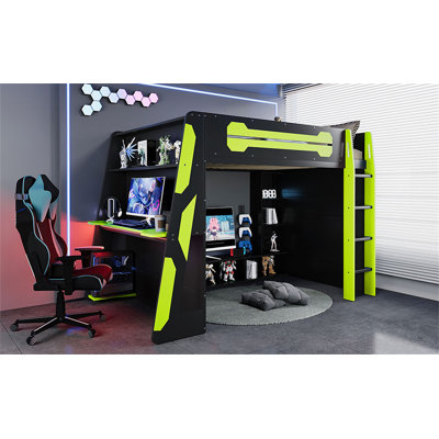 Lit mezzanine en bois avec bureau