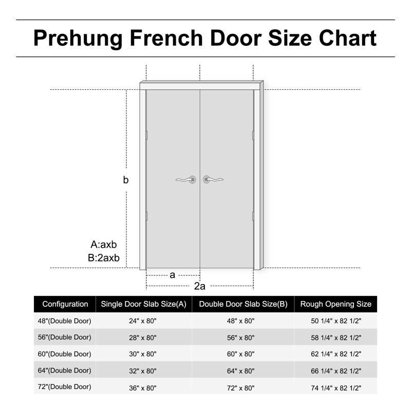 Portes françaises intérieures intérieures en miroir avec portes et ensemble de quincaillerie, 64 po x 80 po