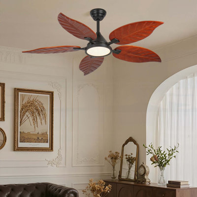 Ventilateur de plafond 52 pouces en bois massif tropical avec lumière, chaîne de traction, réversible pour une utilisation intérieure et extérieure, finition bronze noir