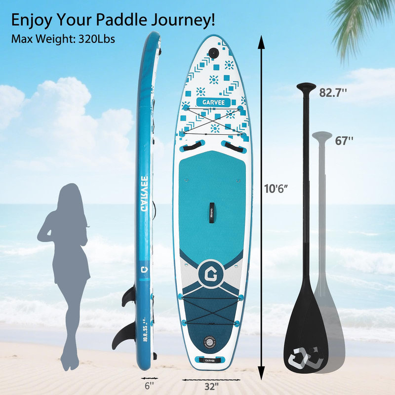 Paddle gonflable 10 '6 "pour adultes et jeunes - SUP large et stable avec plateforme en EVA, support pour appareil photo et ensemble d'accessoires complet