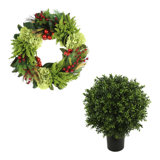 Classic Holiday Set with 22" Wreath and UV Boxwood Drop-In