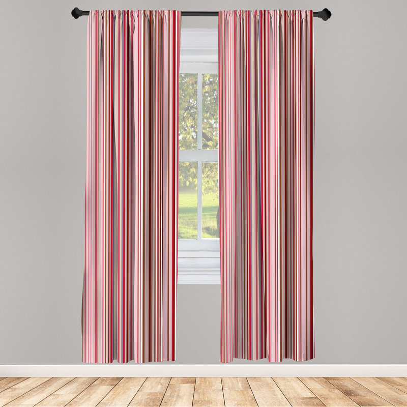 Microfiber Striped Semi-Sheer Rod Pocket Curtain Panels, 28" W x 84" L, Pink/Green