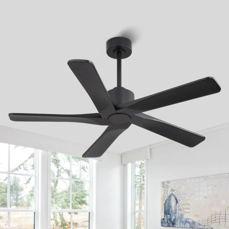 Ventilateur de plafond d'intérieur à 5 pales Baun avec télécommande, Noir, Noir, 48"