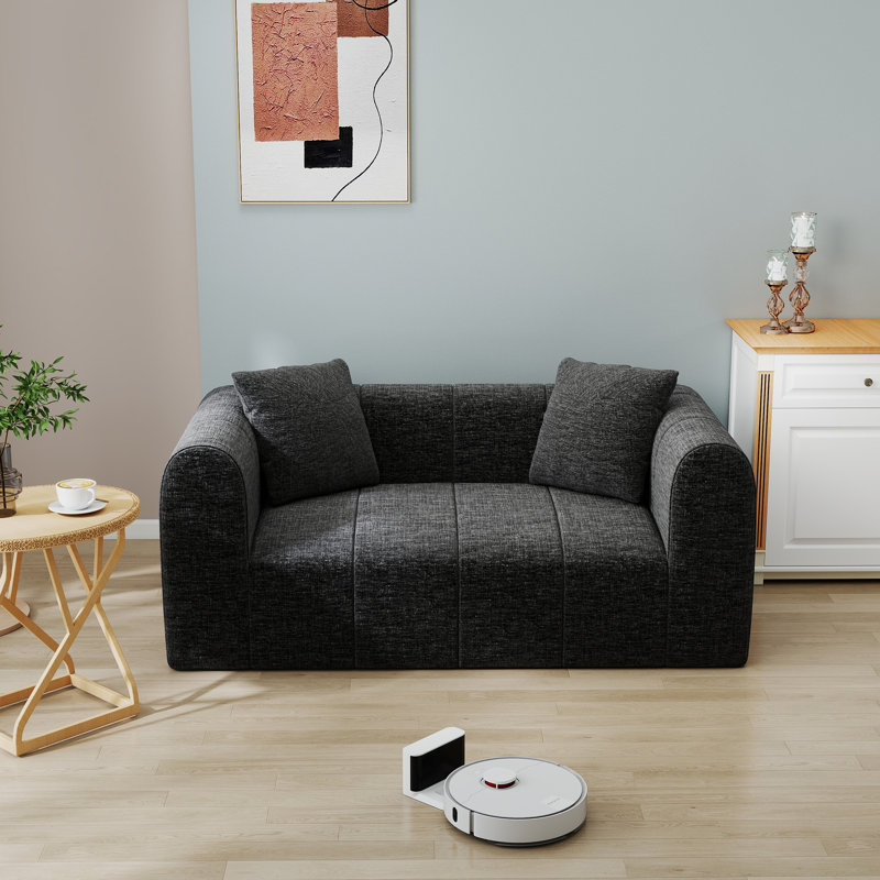 Boneless 65" Chenille Compression Loveseat Sofa with Memory Foam, Deep Seat Frameless Couch, No Assembly Required, Vacuum Compressed Sofa for Living Room