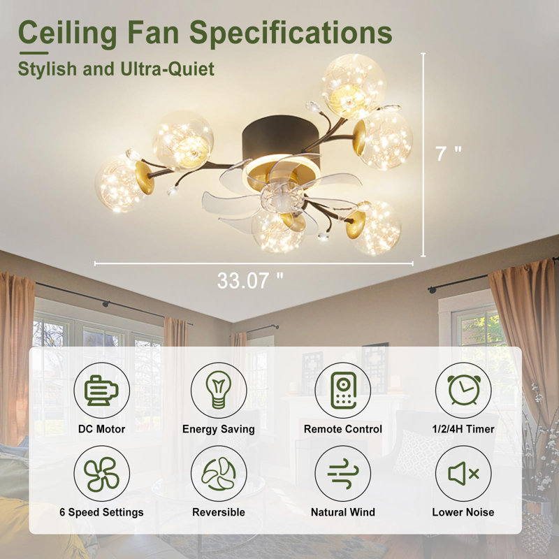 Iftikar 33“ Ceiling Fan with 6 lights