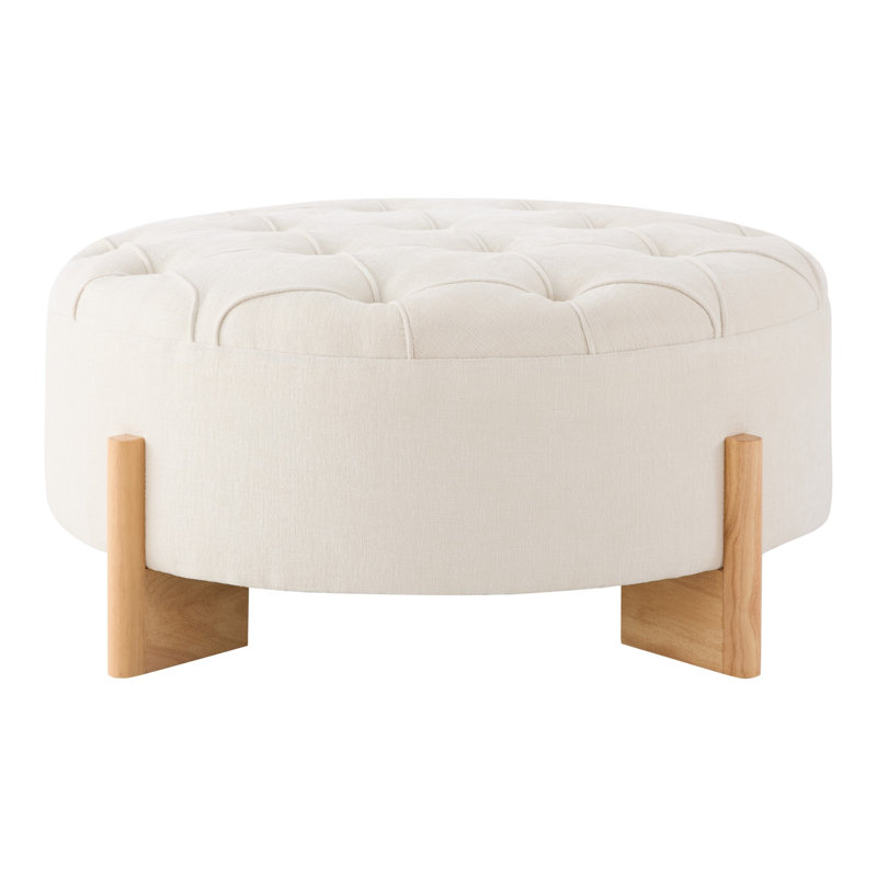 Modern Round Tufted Ottoman, Beige