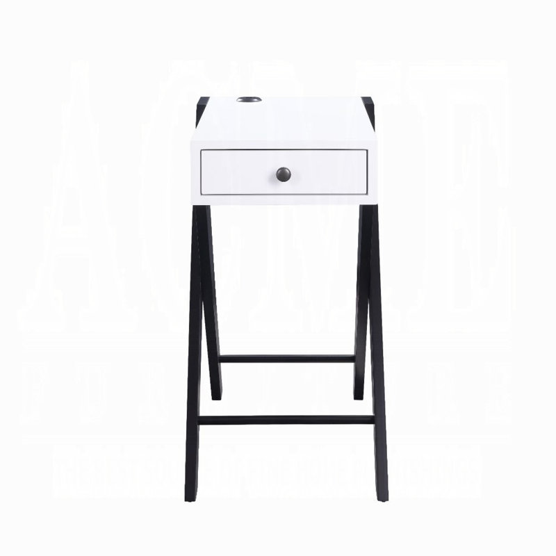 Geonaa Transitional Rectangular Accent Table with USB Power Dock and X-Shape Leg, White