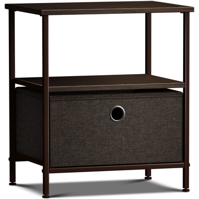 Sorbus 1 Drawer and Shelves Nightstand with Steel Frame, Wood Top & Fabric Bins - Brown