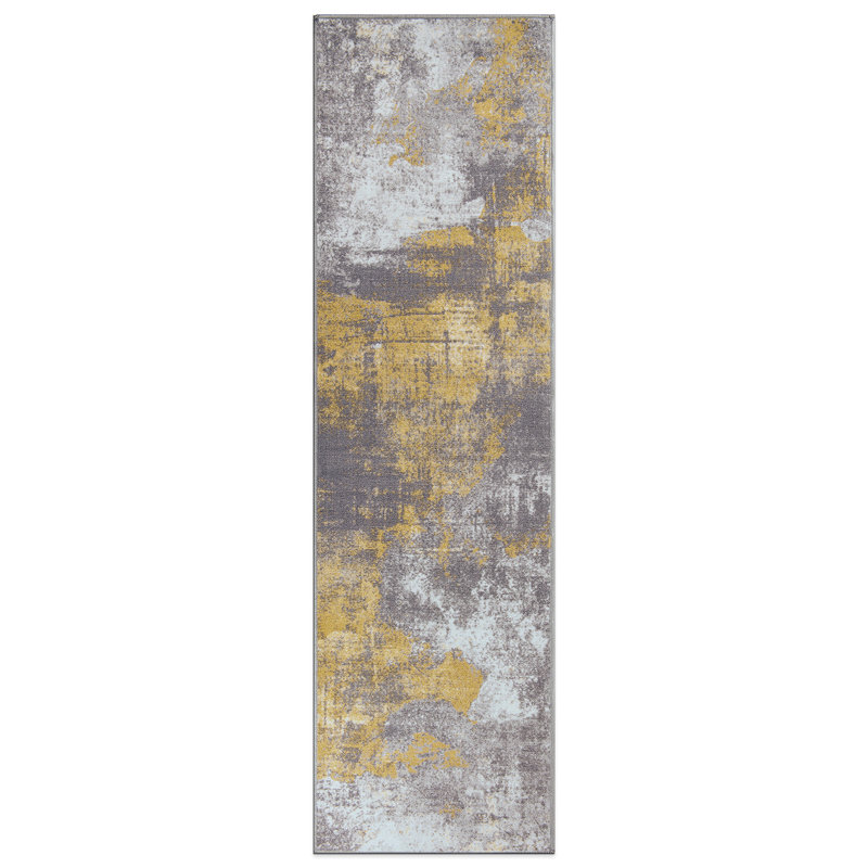 Tapis abstrait contemporain patiné antidérapant, Tapis de couloir 1 pi 10 po x 7 pi