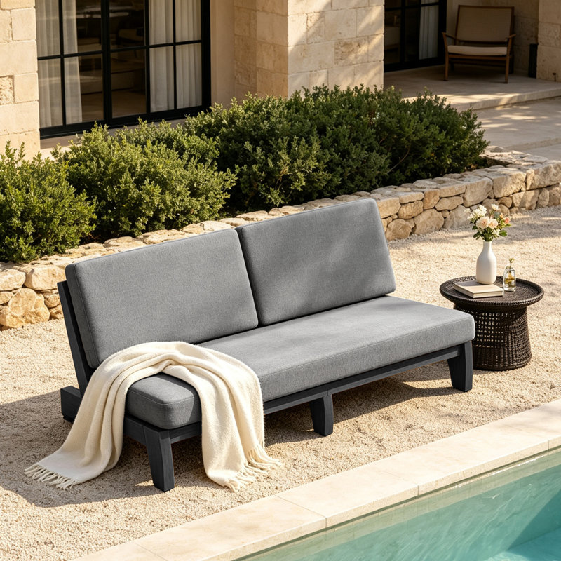 Patio Outdoor Sofa with Cushions, Gray, Black
